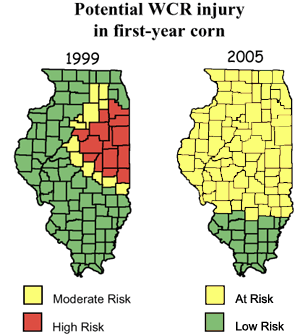 Map of affected areas of rootworm damage